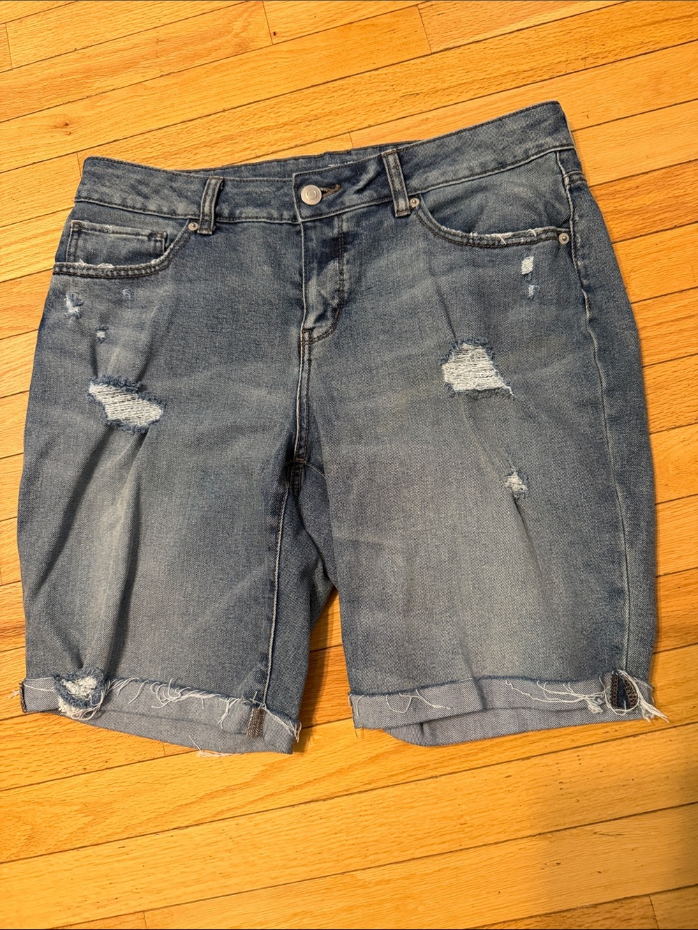 Women's Time and TrDistressed Denim Bermuda Shorts - Blue